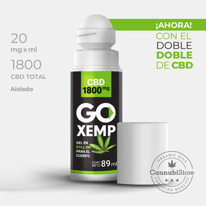 Gel de CBD GoXemp para el dolor muscular y torceduras en presentación de Roll On con 1800 mg.