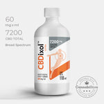 Gotas de CBD CBDIXOL Extra 7200 | Broad Spectrum, botella de producto de 118ml en color blanco y etiqueta de autenticidad.