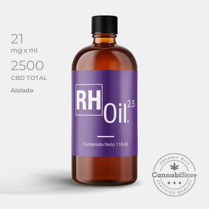 Gotas de CBD RH Oil 2.5 de HempMeds, botella de producto de 118ml con etiqueta de autenticidad.