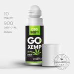 Gel de CBD GoXemp para el dolor muscular en presentación de frasco con aplicador Roll On y etiqueta informativa.